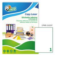 Etichetta adesiva LP4W - bianco - 210 x 297 mm - 1 etichetta per foglio - conf. 100 fogli A4 - Tico - LP4W-210297 - 8007827290081 - DMwebShop