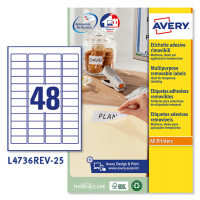 Etichetta adesiva L4736REV - removibile - 45,7 x 21,2 mm - 48 etic. per foglio - bianco - conf. 25 fogli A4 - Avery - L4736REV-25 - 5014702106378 - DMwebShop
