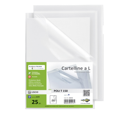 Cartelline a L Poli 150 PPL liscio - 21 x 29,7 cm - trasparente - conf. 25 pezzi - Sei Rota - 662318 - 8004972010175 - DMwebShop