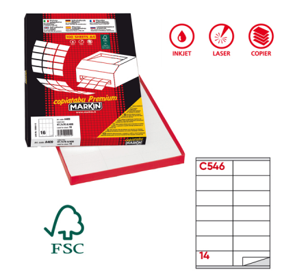 Etichetta adesiva C546 - in carta - permanente - 105 x 40 mm - 14 etichette per foglio - bianco - scatola 100 fogli A4 - Markin - X210C546 - 8007047026286 - DMwebShop