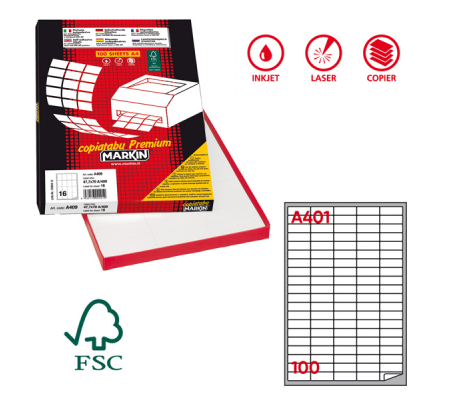 Etichetta adesiva A401 permanente bianco - 37 x 14 mm - 100 etichette per foglio scatola - conf. 100 fogli A4 - Markin - X210A401 - 8007047926425 - DMwebShop