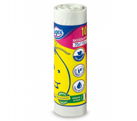 Sacchi per immondizia - 70 x 110 cm - 120 lt - 16 micron - bianco - rotolo da 10 sacchetti - Logex Professional - C5LX-2006W - 8003350531394 - DMwebShop