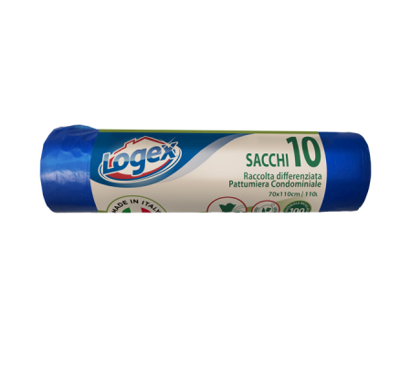 Sacchi per immondizia - 70 x 110 cm - 120 lt - 16 micron - azzurro - rotolo da 10 sacchetti - Logex Professional - 2006LXB01 - 8003350531400 - DMwebShop