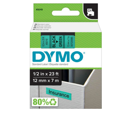 Nastro D1 450190 - 12 mm x 7 mt - nero-verde - Dymo - S0720590 - 5411313450195 - DMwebShop