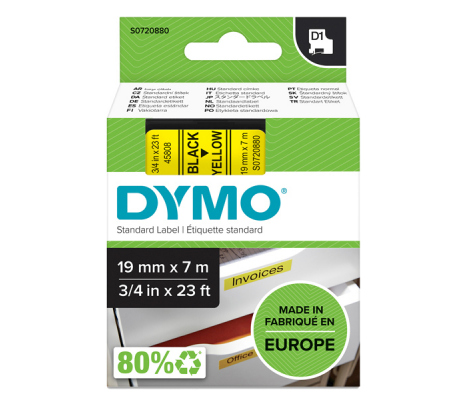 Nastro D1 458080 - 19 mm x 7 mt - nero-giallo - Dymo - S0720880 - 5411313452182 - DMwebShop