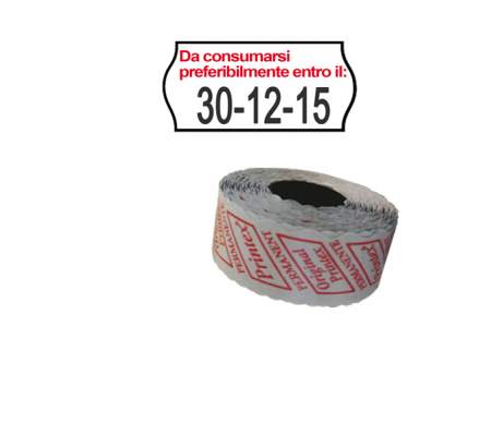 Rotolo da 1000 etichette a onda per Smart 8/2612 - 'DA CONSUMARSI' - 26 x 12 mm - adesivo permanente - bianco - pack 10 rotoli - Printex - 2612sfp14st - 8034049918233 - DMwebShop