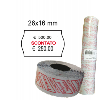 Rotolo da 1000 etichette a onda per Smart 16/2616 - 'SCONTATO' - 26 x 16 mm - adesivo permanente - bianco - pack 10 rotoli - Printex - 2616sbp10st - 8034049918240 - DMwebShop