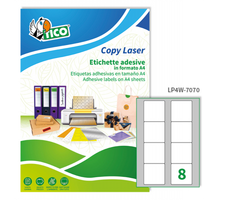 Etichetta adesiva LP4W - in carta - permanente - 70 x 70 mm - 8 etichette per foglio - bianco - conf. 100 fogli A4 - Tico - LP4W-7070 - 8007827290418 - DMwebShop