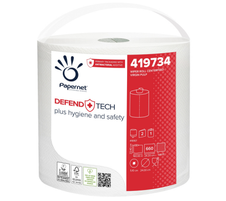 Bobina industriale Defend Tech - 2 veli - con formula antibatterica - 160 mt - 660 strappi - Papernet - 419734 - 8024929597344 - DMwebShop