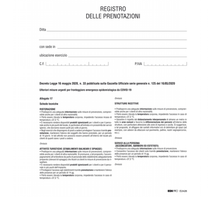 Registro delle prenotazioni - 32 pagine - Edipro - E2428 - 8023328242800 - DMwebShop