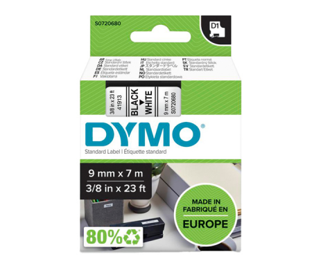 Nastro D1 409130 - 9 mm x 7 mt - nero-bianco - Dymo - S0720680 - 5411313409131 - DMwebShop