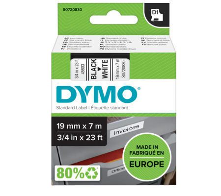 Nastro D1 458030 - 19 mm x 7 mt - nero-bianco - Dymo - S0720830 - 5411313452137 - DMwebShop