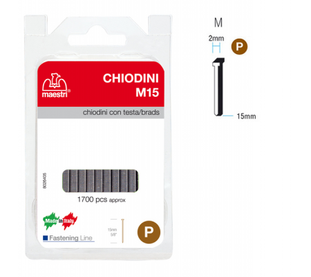 Chiodini M15 per fissatrici - con testa - 15 mm - acciaio - conf. 1700 pezzi - Romeo Maestri - 1130803 - 8005231465019 - DMwebShop