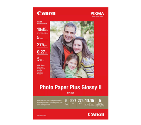 Carta fotografica Plus Glossy II PP-201 - 10 x 15 cm - 5 Fogli - Canon - 2311B053 - 4960999978215 - DMwebShop