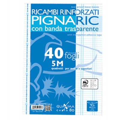 Ricambi forati rinforzati - A4 - quadretto 5 mm - 40 fogli - 80 gr - Pigna - 02194595M - 8005235102156 - DMwebShop