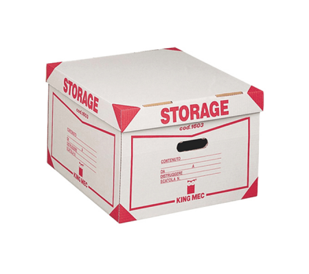 Scatola Storage - con coperchio - 38,5 x 26,4 x 39,7 cm - bianco e rosso - 1603 - conf. 12 pezzi - King Mec - 00160300 - 8004389022969 - DMwebShop