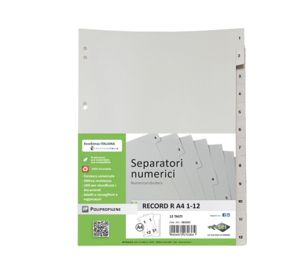 Separatore numerico 1/12 Record R - PPL - 21 x 29,7 cm - A4 - Sei Rota - 581201 - 8004972270364 - DMwebShop