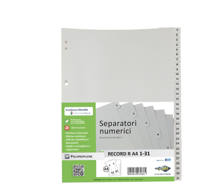 Separatore numerico 1/31 Record R - PPL - 21 x 29,7 cm - A4 - grigio - Sei Rota - 581301 - 8004972270357 - DMwebShop