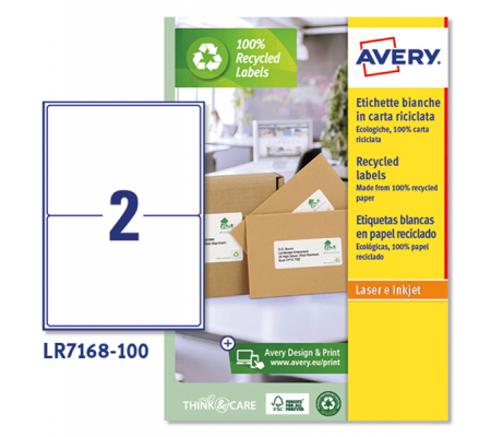 Etichette per buste e pacchi in carta riciclata - bianca - 199,6 x 143,5 mm - 100 fogli - Avery - LR7168-100 - 5014702815096 - DMwebShop