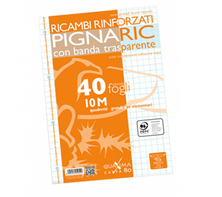 Ricambi forati rinforzati - A4 - quadretto 10 mm - 40 fogli - 80 gr - Pigna - 021945910 - 8005235059429 - DMwebShop