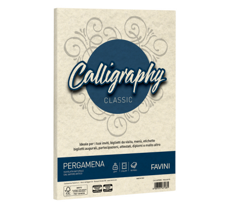 Carta Calligraphy Pergamena - A4 - 190 gr - naturale 06 - conf. 50 fogli - Favini - A69Q084 - 8007057671681 - DMwebShop