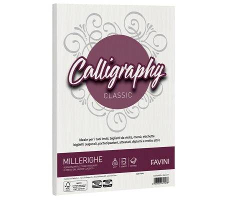 Carta Calligraphy Millerighe - A4 - 200 gr - bianco 01 - conf. 50 fogli - Favini - A690324 - 8007057617078 - DMwebShop