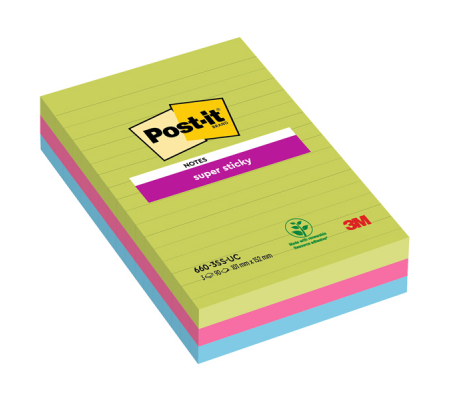 Blocco foglietti Super Sticky rettangolari - a righe - colori Ultra - 101 x 152 mm - 90 fogli - Post-it - 7100235020 - 051135813324 - DMwebShop