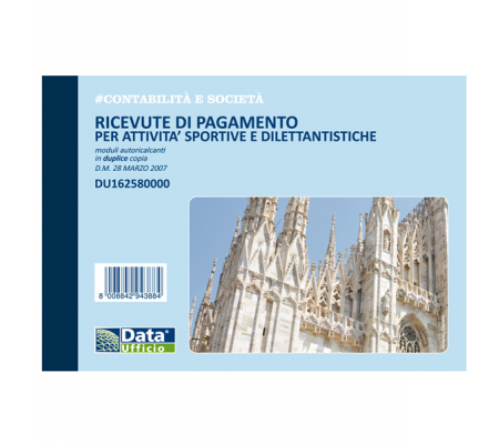 Blocco ricevute pagamento per attivita' sportive dilettantistiche - 50-50 copie autoricalcanti - 11,5 x 16,5 cm - Data Ufficio - DU162580000 - 8008842585107 - DMwebShop