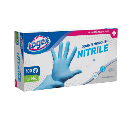 Guanti in nitrile non talcato - per uso medicale - taglia M-L - azzurro - scatola 100 pezzi - Logex Professional - 3476LXL - 9551004301552 - DMwebShop