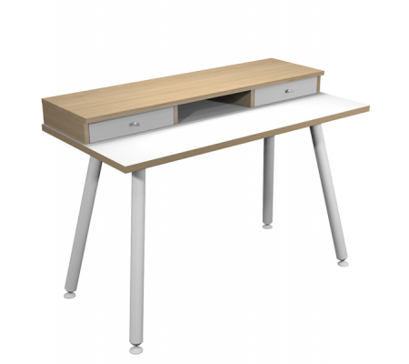 Postazione Home-Office - con sopralzo - gambe in metallo -120 x 60 x H 74,4 cm - bianco-rovere - Artexport - 207-DJB-3C-AM - DMwebShop