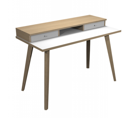 Postazione Home-Office - con sopralzo - gambe in legno -120 x 60 x H 74,4 cm - bianco-rovere - Artexport - 207-DKB-3C-AQ - DMwebShop