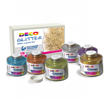 Glitter grana fine - 150 ml - colori assortiti - set 6 barattoli - Deco - 05404 - 8004957054040 - DMwebShop