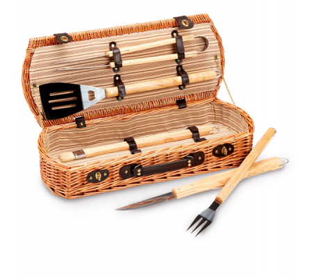 Set barbecue 5 attrezzi - in valigetta di vimini - Garden Friend C951033 - C951033/A - 8023755059675 - DMwebShop