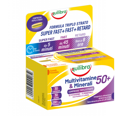 Integratore Multivitamine e Minerali 50 + - 30 compresse triplostrao (1,4 gr cad.) - Equilibra - VIS - 8000137004034 - DMwebShop