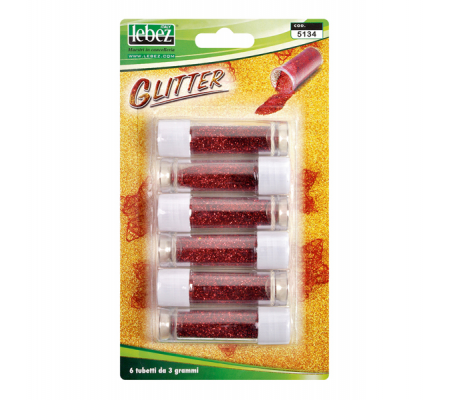 Porporina glitter - 2 gr - rosso - conf. 6 tubi - Lebez - 5134-R - 8007509513460 - DMwebShop