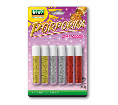 Porporina glitter - 2 gr - colori assortiti - conf. 6 tubi - Lebez - 5134-ASS - 8007509051344 - DMwebShop