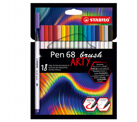 Pennarelli Pen 68 Brush Arty Line 568/12 - colori assortiti - astuccio 12 pezzi - Stabilo - 568/12-21-20 - 4006381566926 - DMwebShop