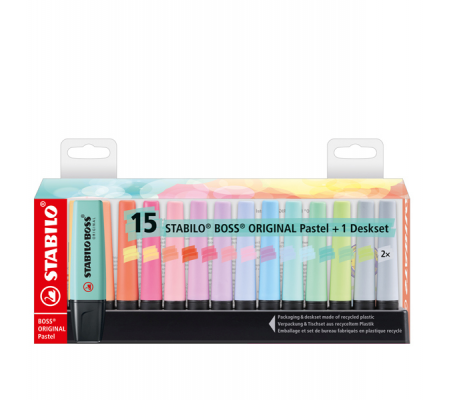 Evidenziatori Boss Pastel - colori assortiti - tratto 2 - 5 mm - deskset 15 pezzi - Stabilo - 7015-02 - 4006381567411 - DMwebShop