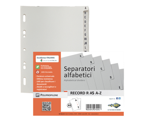 Separatore alfabetico A-Z Record R - PPL - 15 x 21 cm - A5 - grigio - Sei Rota - 581500 - 8004972270029 - DMwebShop