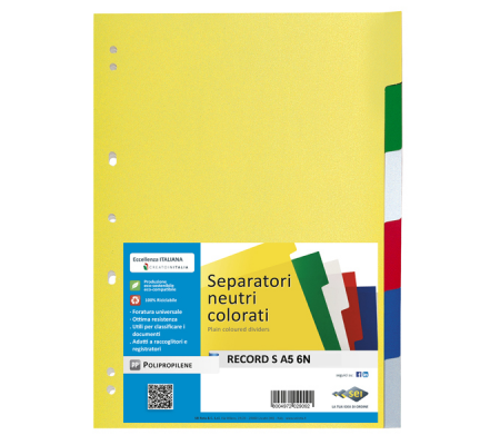 Separatore Record S - 6 tasti - PPL - 15 x 21 cm - A5 - multicolore - Sei Rota - 580030 - DMwebShop