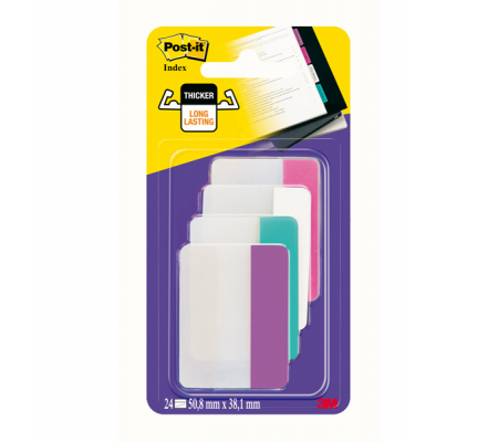 Segnapagina - Post it Index Strong - per archivio - 50,8 x 38,1 mm - rosa-bianco-turchese-viola - conf. 24 pezzi - 7000048068 - 051141953519 - DMwebShop