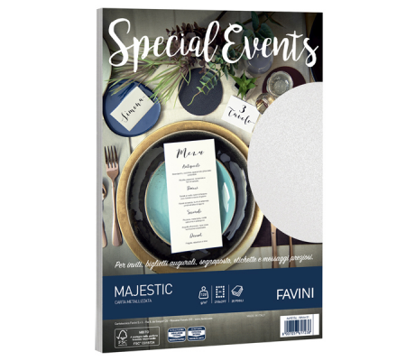 Carta metallizzata Special Events - A4 - 120 gr - bianco - conf. 20 fogli - Favini - A690154 - 8007057617238 - DMwebShop