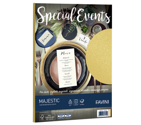 Carta metallizzata Special Events - A4 - 250 gr - oro - conf. 10 fogli - Favini - A69H174 - 8007057617450 - DMwebShop