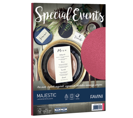 Carta metallizzata Special Events - A4 - 250 gr - rosso - conf. 10 fogli - Favini - A69C174 - 8007057617474 - DMwebShop