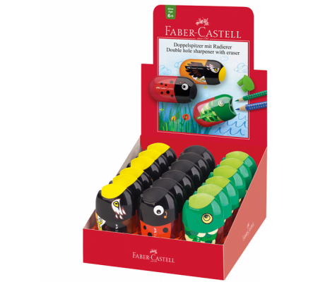 Temperamatite Animals con contenitore - 2 fori - con serbatoio e gomma assortiti - Faber Castell - 183522 - 77111111 - DMwebShop