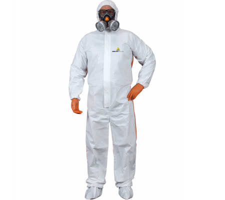 Tuta di protezione da rischio chimico DT125 - monouso - taglia XL - bianco-arancio - Deltaplus - DT125XG - 3295249202972 - DMwebShop