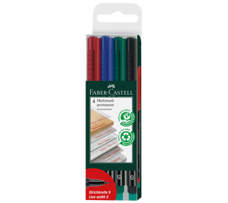 Pennarello Multimark universale permanente con gomma - astuccio 4 colori - punta superfine 4 mm - Faber Castell - 152304 - 4005401523048 - DMwebShop