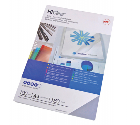 Copertine Hi-Clear - A4 - 200 micronron - neutro trasparente - scatola 100 pezzi - GBC - CE012080E - 5028252262538 - DMwebShop