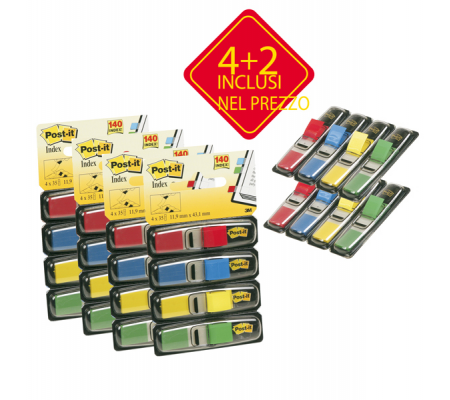 Segnapagina Index Mini - 4 colori classici - Value Pack 4+2 (blister da 140 segnapagina ciascuno) - Post-it - 7000081603 - 40467193780122 - DMwebShop