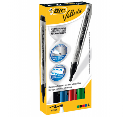 Marcatori Whiteboard Marker Velleda liquid Ink - punta tonda - 2,2 mm - astuccio 4 colori - Bic - 902094 - 3086123307193 - DMwebShop